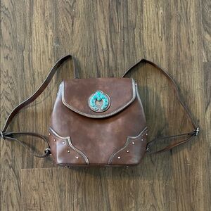 Justin Boots Brown Backpack with Turquoise Detail